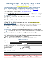 Document preview: Public Swimming Pool Variance Application Submission Checklist - Florida