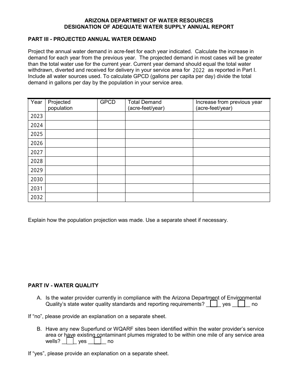 Designation of Adequate Water Supply Annual Report Form - Arizona, Page 3