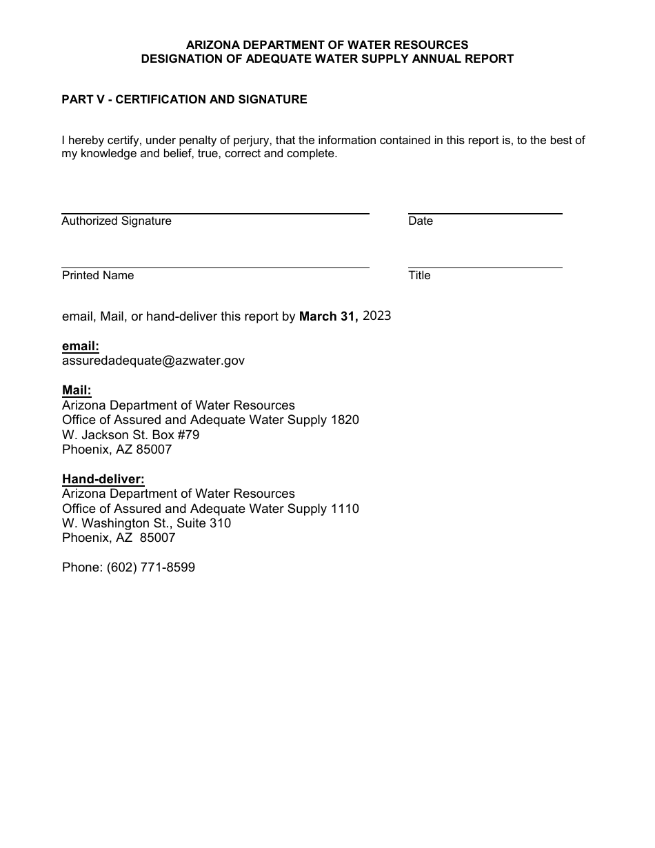 Designation of Adequate Water Supply Annual Report Form - Arizona, Page 4
