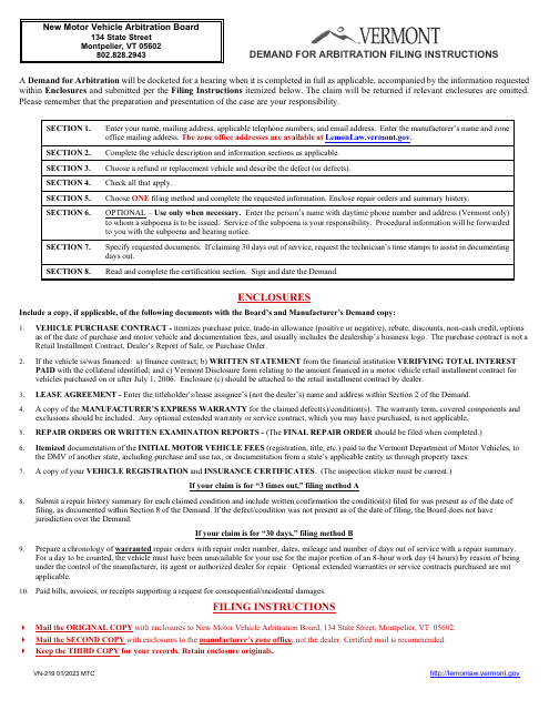 Form VN-219  Printable Pdf