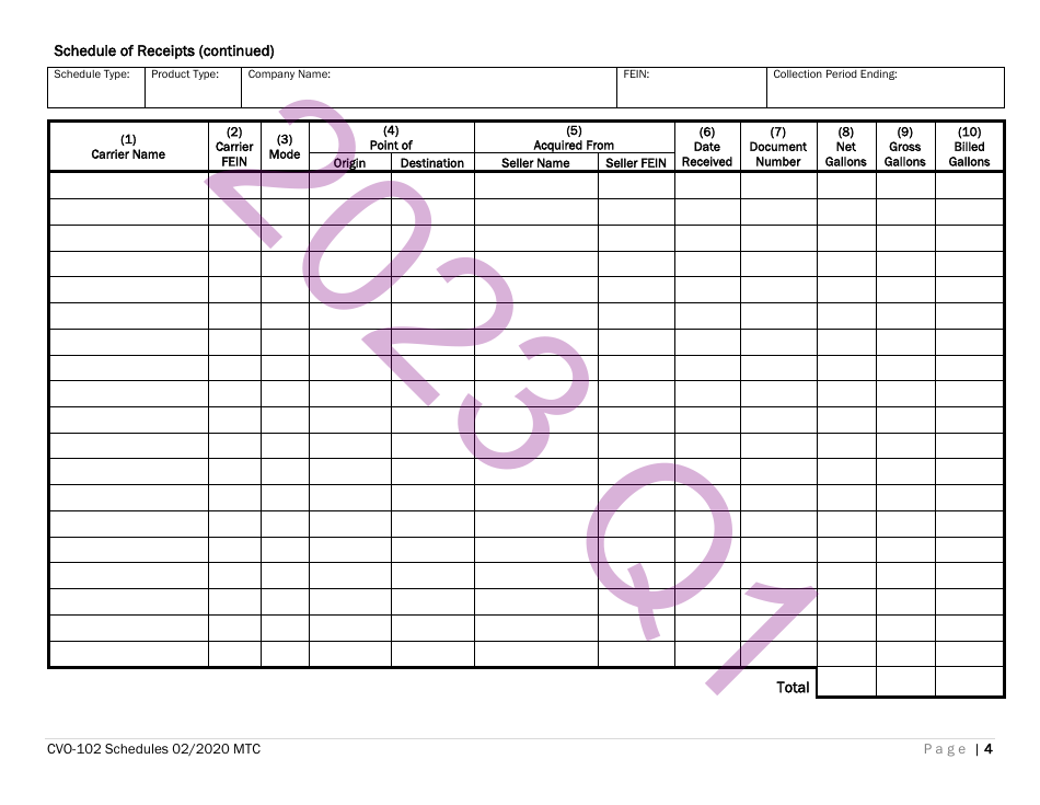 Form CVO-102 Distributor Fuel Tax Return - Quarter 1 - Vermont, Page 4