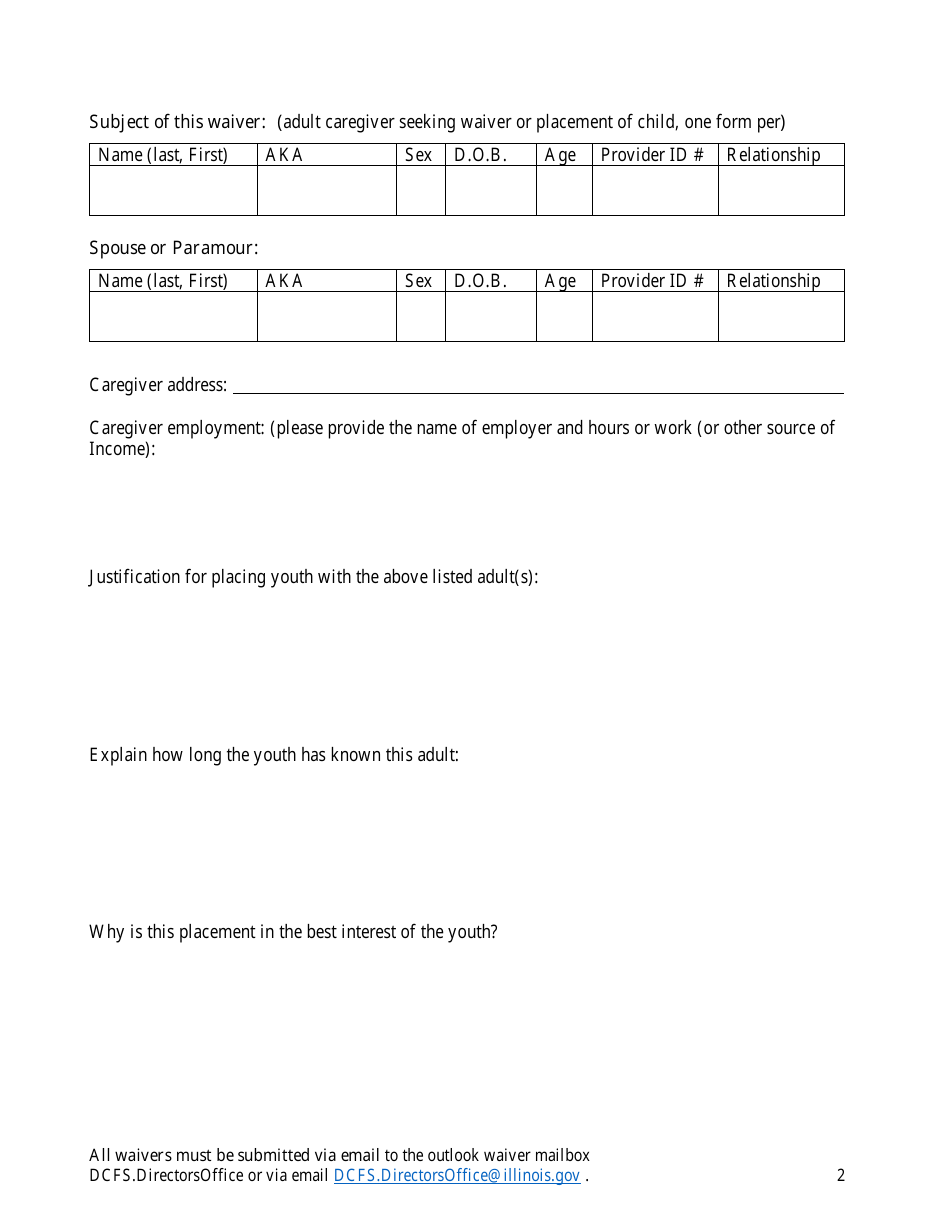 Form CFS301-80 Waiver of Exception to Placement Restriction for Unlicensed Homes - Illinois, Page 2