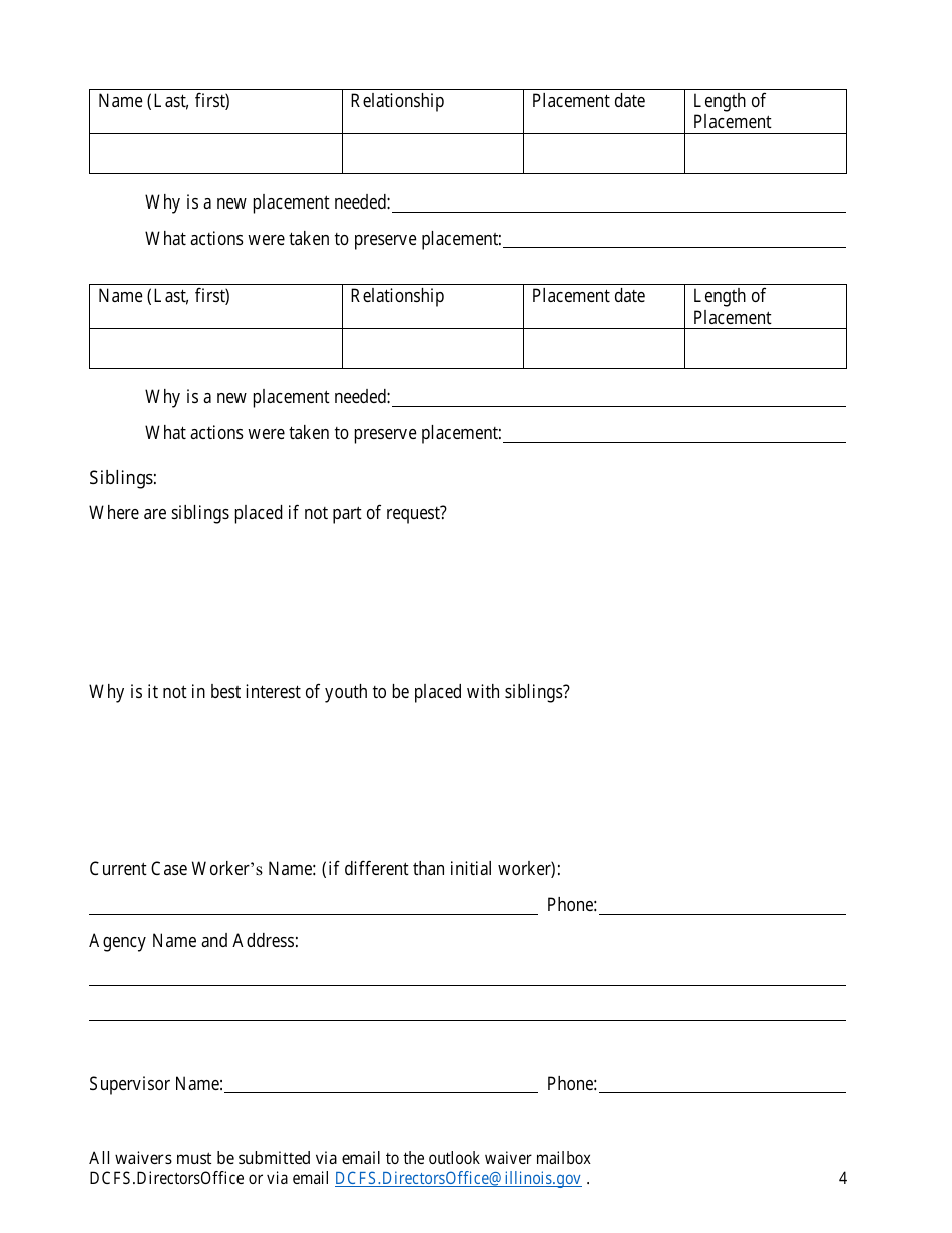 Form CFS301-80 Waiver of Exception to Placement Restriction for Unlicensed Homes - Illinois, Page 4