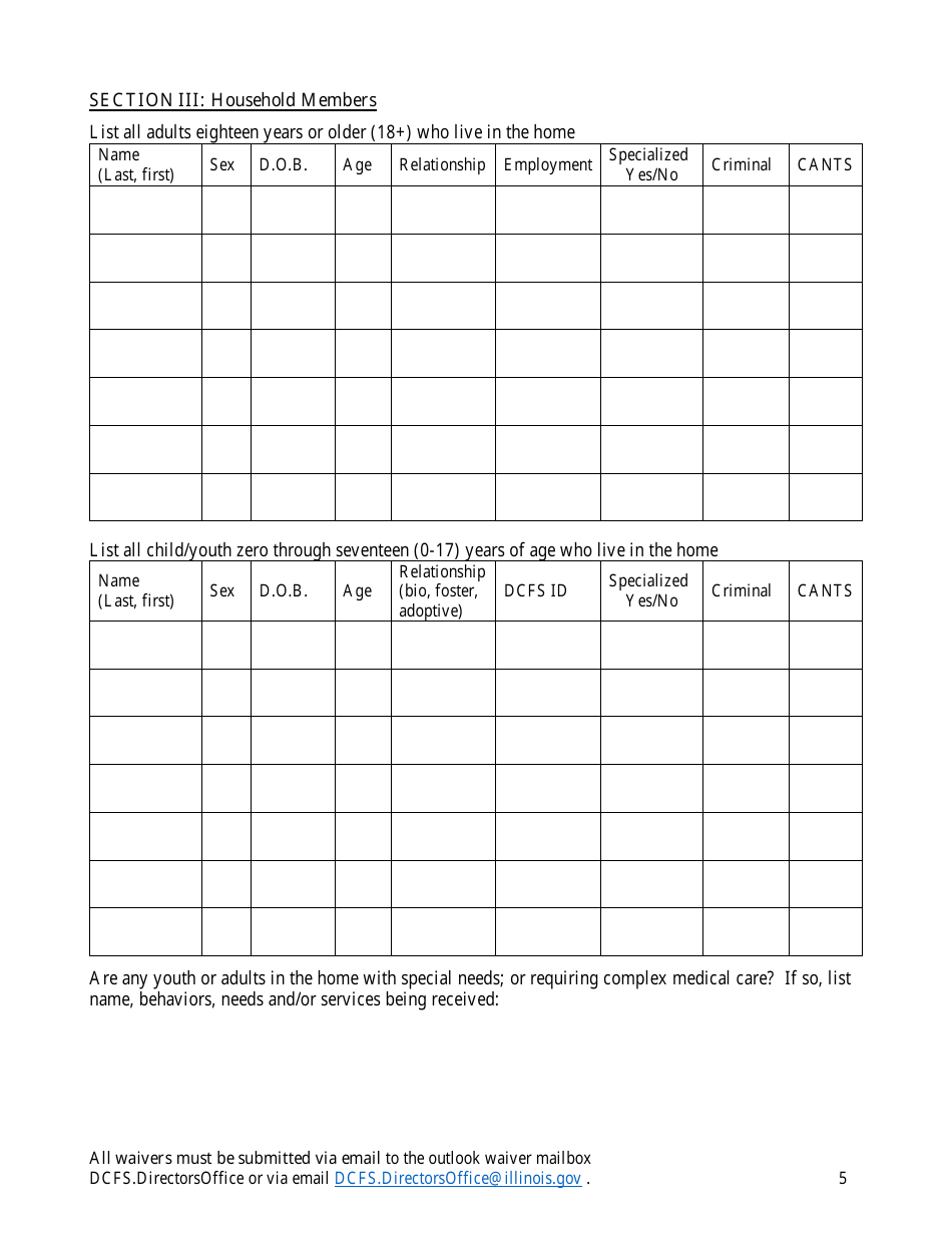 Form CFS301-80 Waiver of Exception to Placement Restriction for Unlicensed Homes - Illinois, Page 5