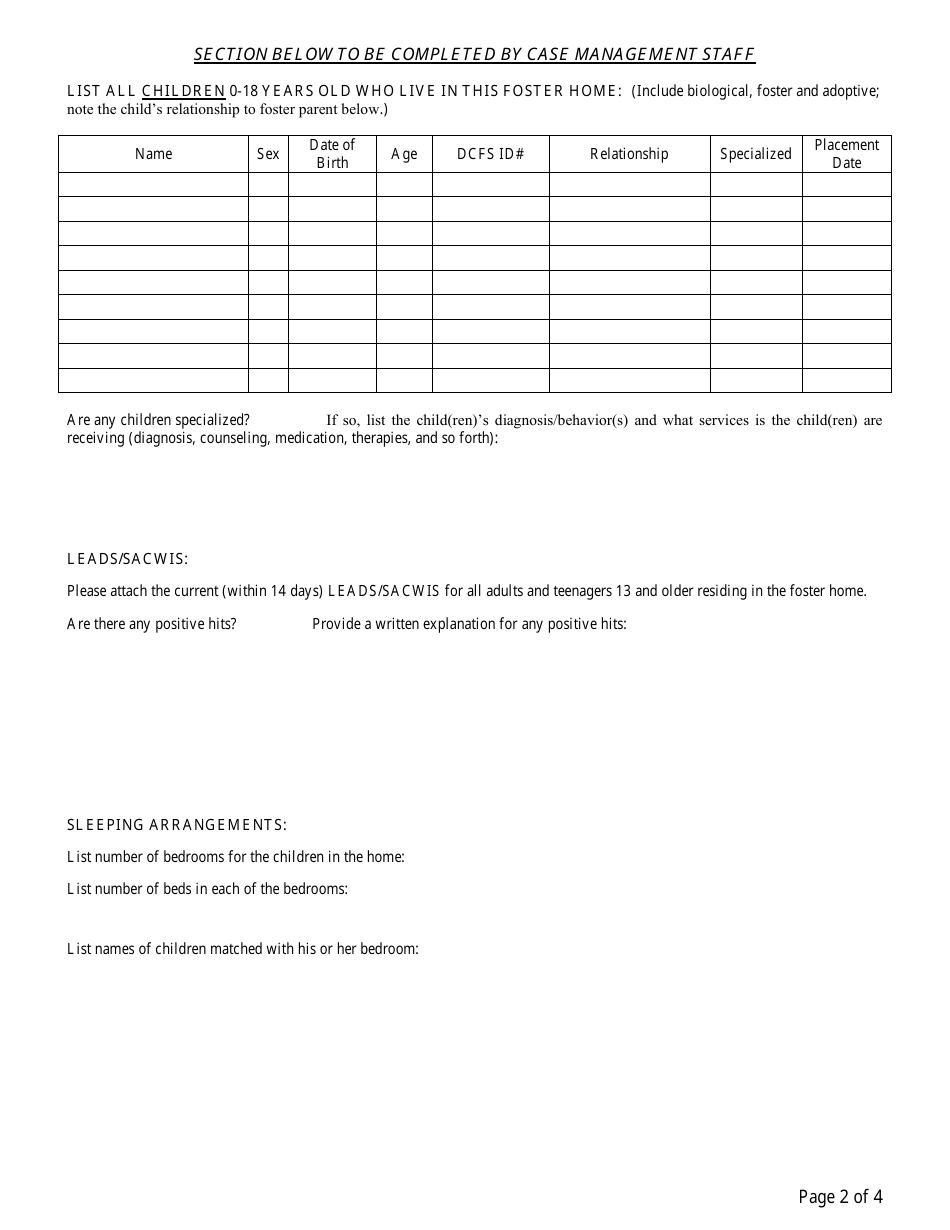 Form CFS402-1 Part 402 Waiver of Licensing Standards for Foster Family Homes - Illinois, Page 2