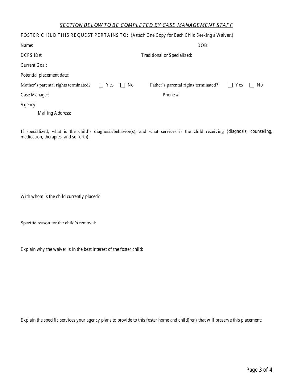 Form CFS402-1 Part 402 Waiver of Licensing Standards for Foster Family Homes - Illinois, Page 3