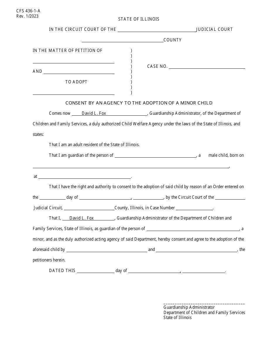 Form CFS436-1-A Consent by an Agency to the Adoption of a Minor Child - Illinois, Page 1