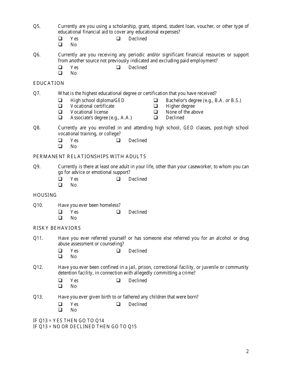 Form CFS2030-1 National Youth in Transition Database Baseline Survey - Illinois, Page 2