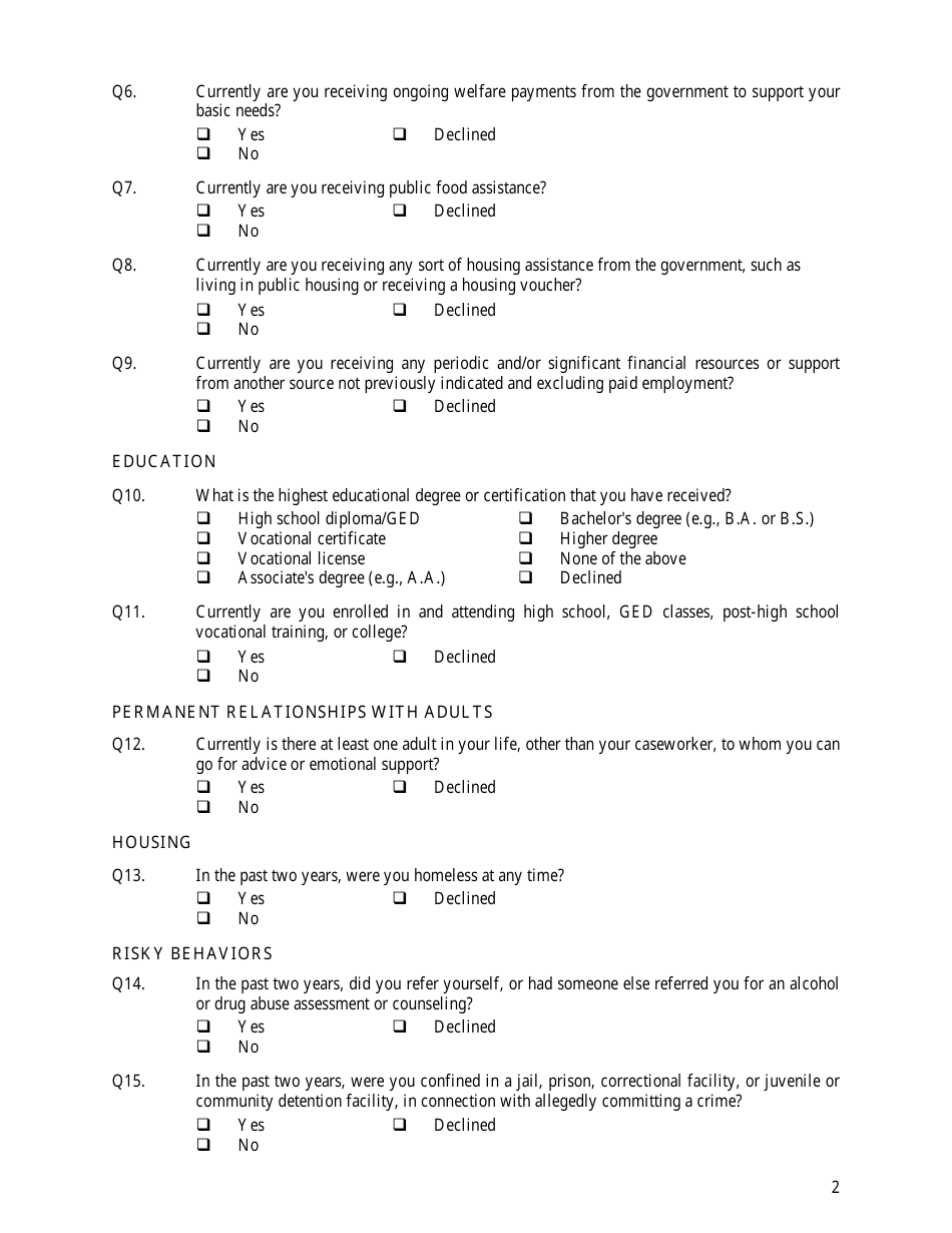 Form CFS2030-2 National Youth in Transition Database Follow up Survey - Illinois, Page 2