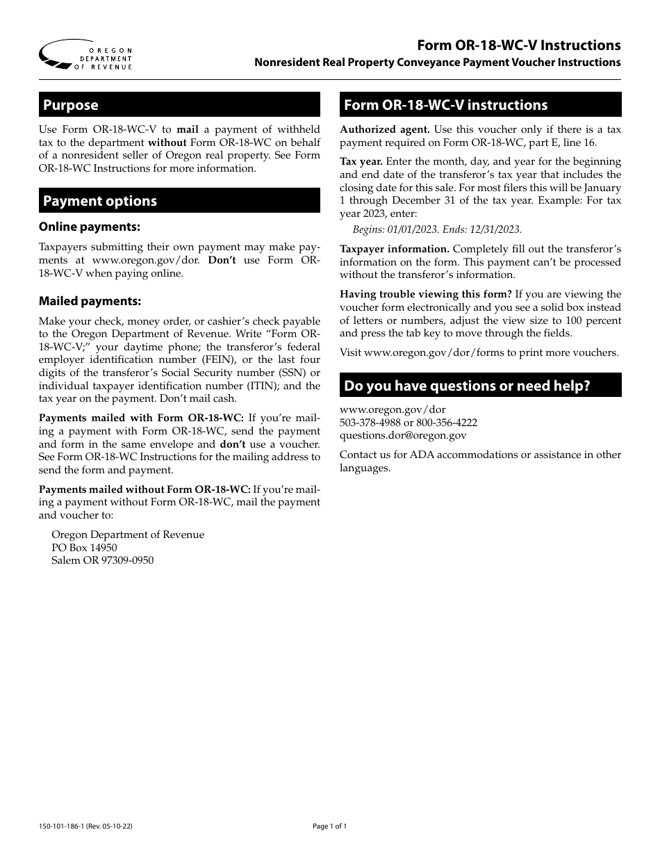 Instructions for Form OR-18-WC-V, 150-101-186 Nonresident Real Property Conveyance Payment Voucher - Oregon, Page 1