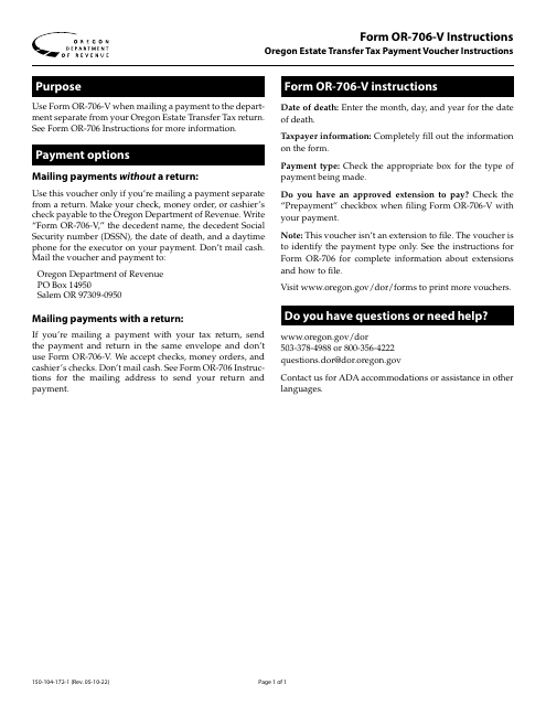 Form OR-706-V, 150-104-172  Printable Pdf