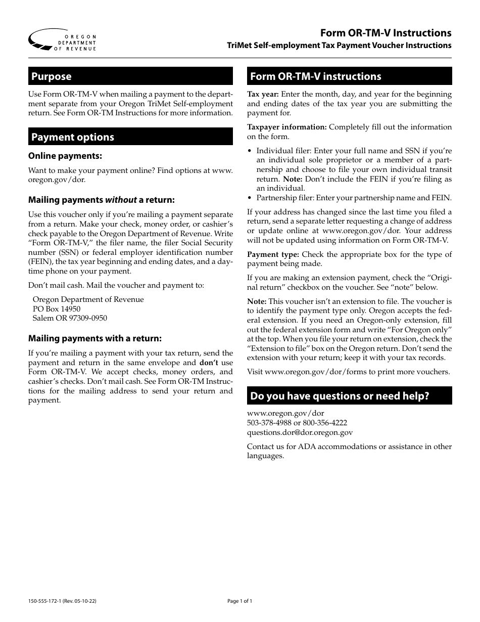 Download Instructions for Form ORTMV, 150555172 Trimet Self