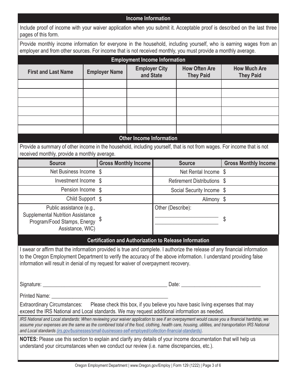 Form CAT539 (129) Oregon State Overpayment Waiver Application - Oregon, Page 3