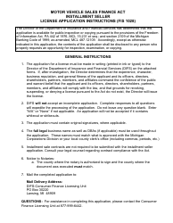 Form FIS1028 Sales Finance Company License Application - Michigan