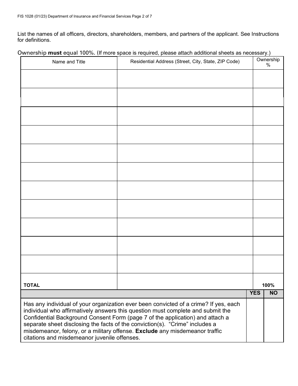 Form FIS1028 Sales Finance Company License Application - Michigan, Page 5