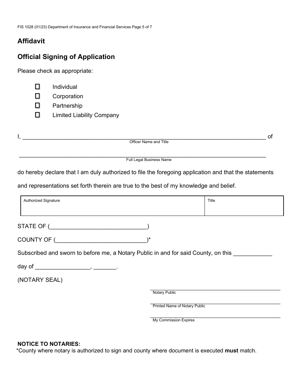 Form FIS1028 Sales Finance Company License Application - Michigan, Page 8
