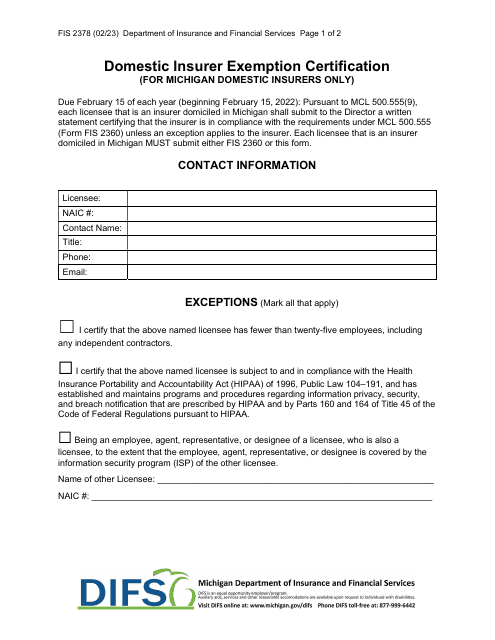 Form FIS2378  Printable Pdf