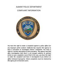 Document preview: Personnel Complaint Form - City of Albany, California