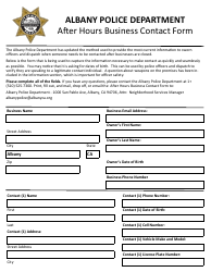 After Hours Business Contact Form - City of Albany, California