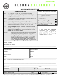 Document preview: Planning & Zoning Appeal Form - City of Albany, California