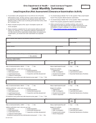 Document preview: Form HEA5802 Lead Monthly Summary Lead Inspection/Risk Assessment/Clearance Examination Activity - Ohio