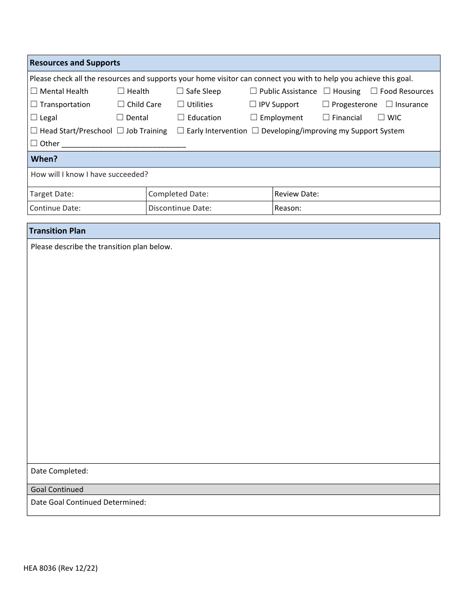 Form HEA8036 Family Goal Plan - Help Me Grow Home Visiting - Ohio, Page 2