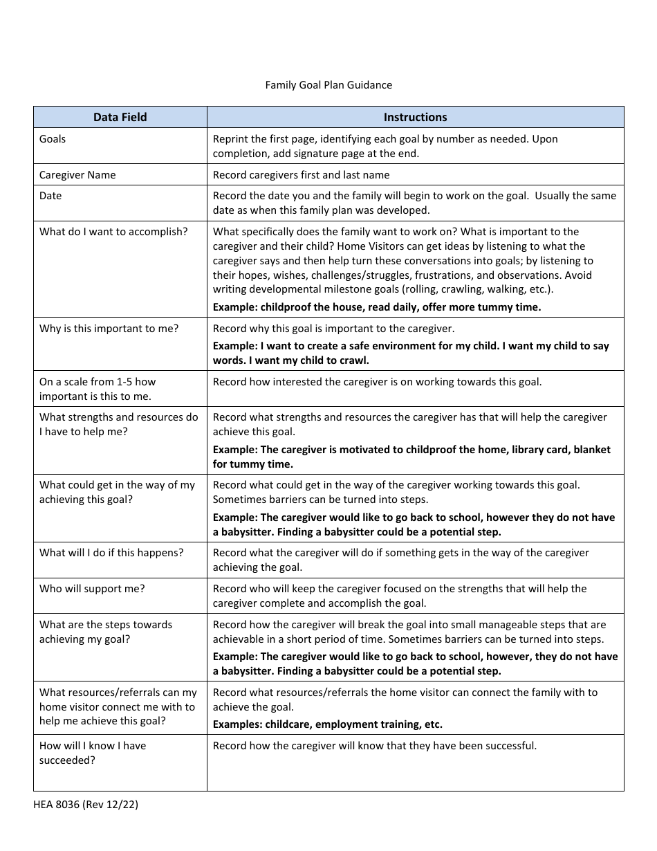 Form HEA8036 Family Goal Plan - Help Me Grow Home Visiting - Ohio, Page 3