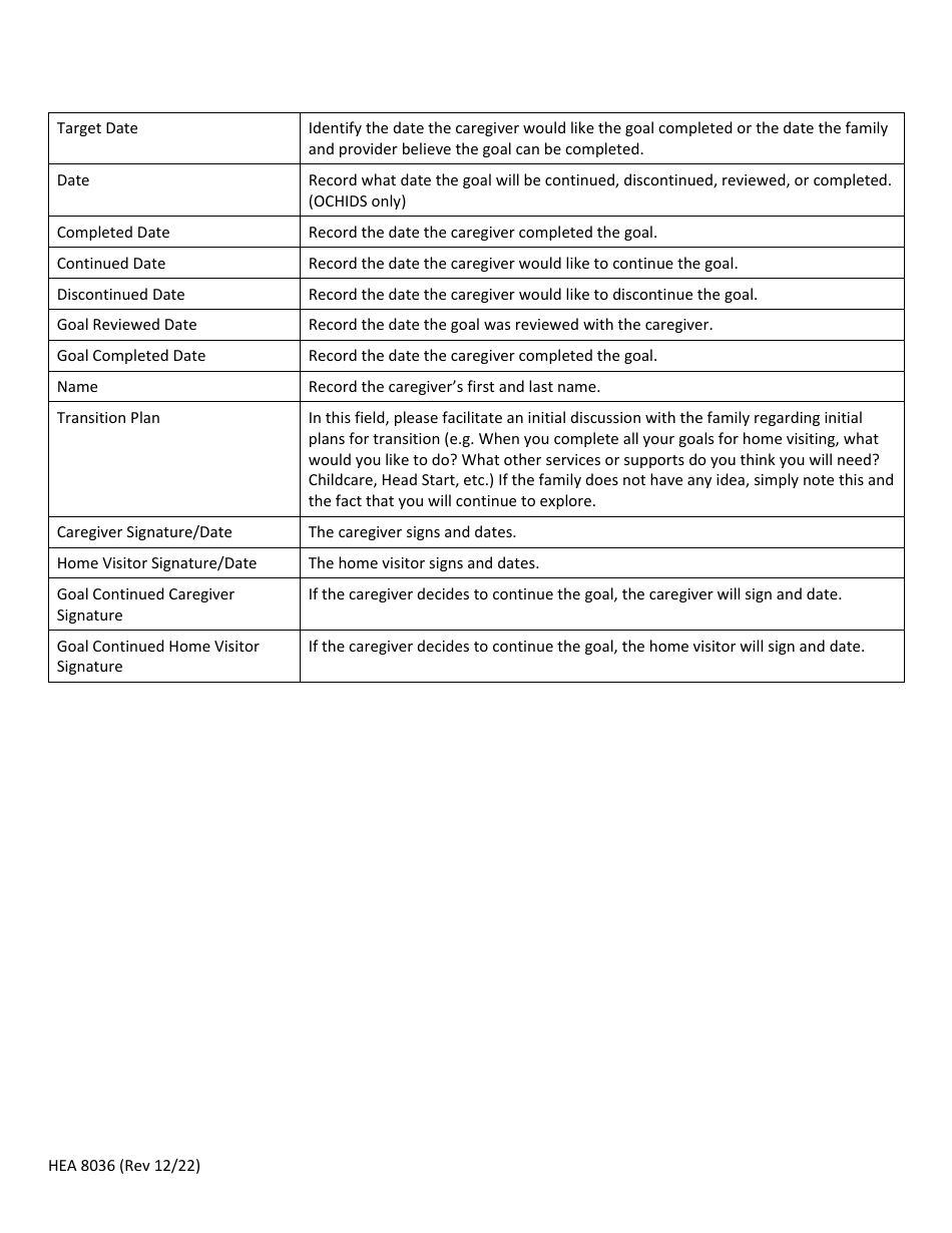 Form HEA8036 Family Goal Plan - Help Me Grow Home Visiting - Ohio, Page 4