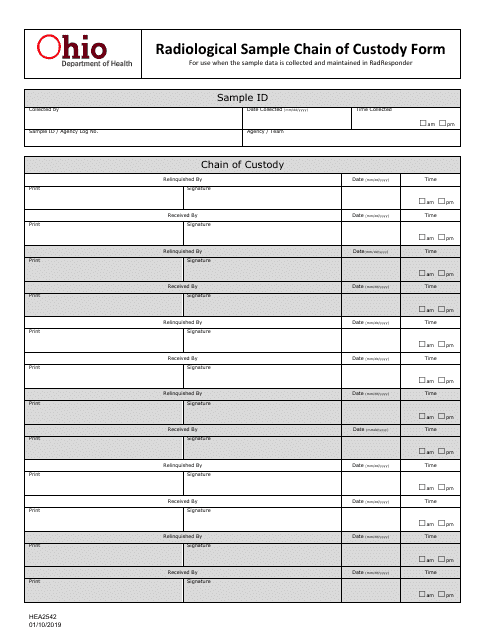 Form HEA2542 Radiological Sample Chain of Custody Form - Ohio