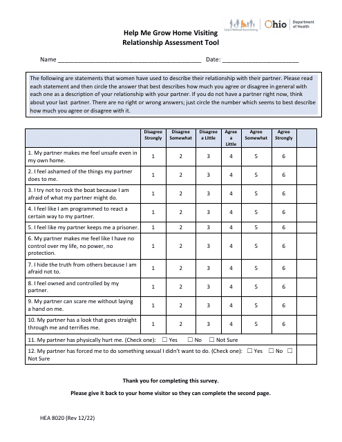 Form HEA8020 Relationship Assessment Tool - Help Me Grow Home Visiting - Ohio