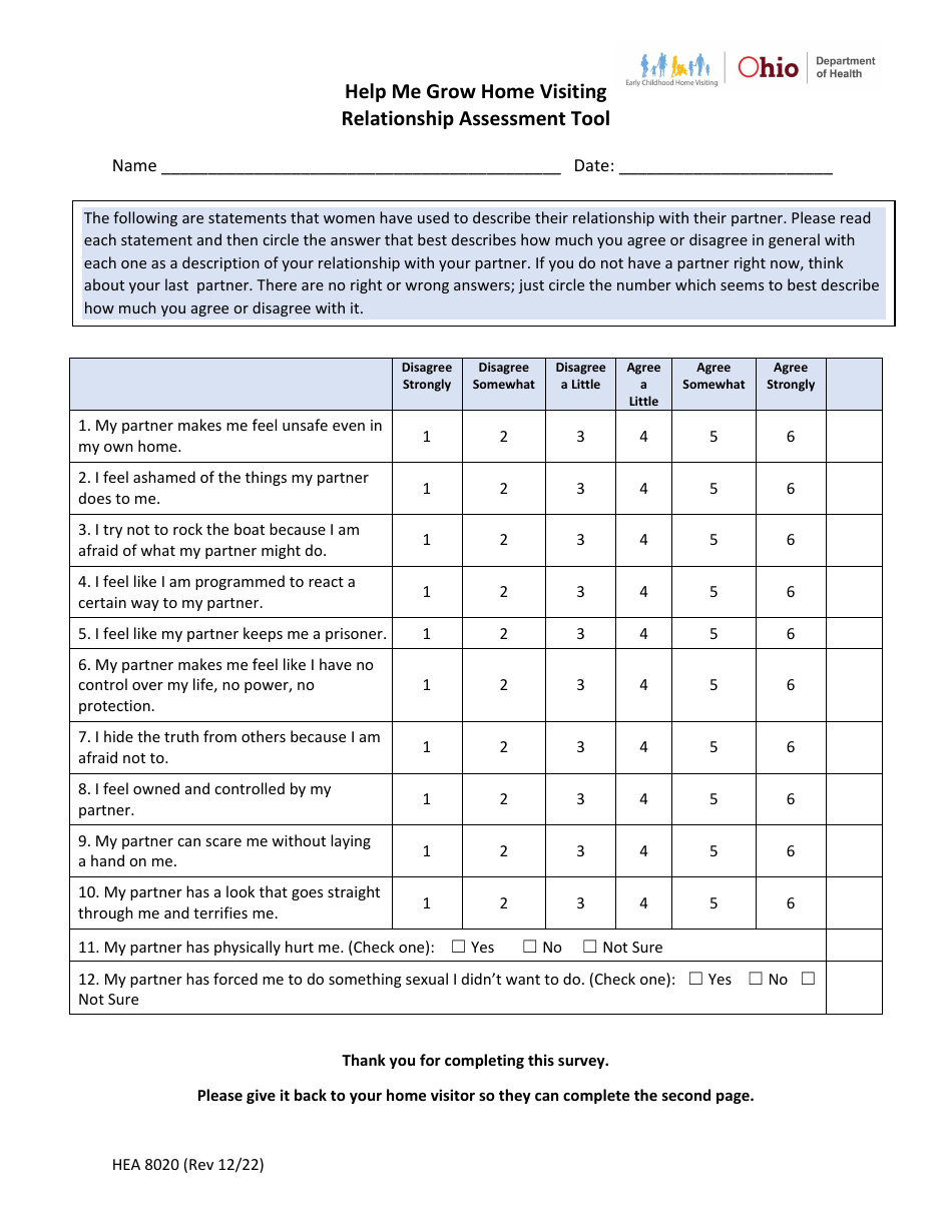 Form HEA8020 Relationship Assessment Tool - Help Me Grow Home Visiting - Ohio, Page 1