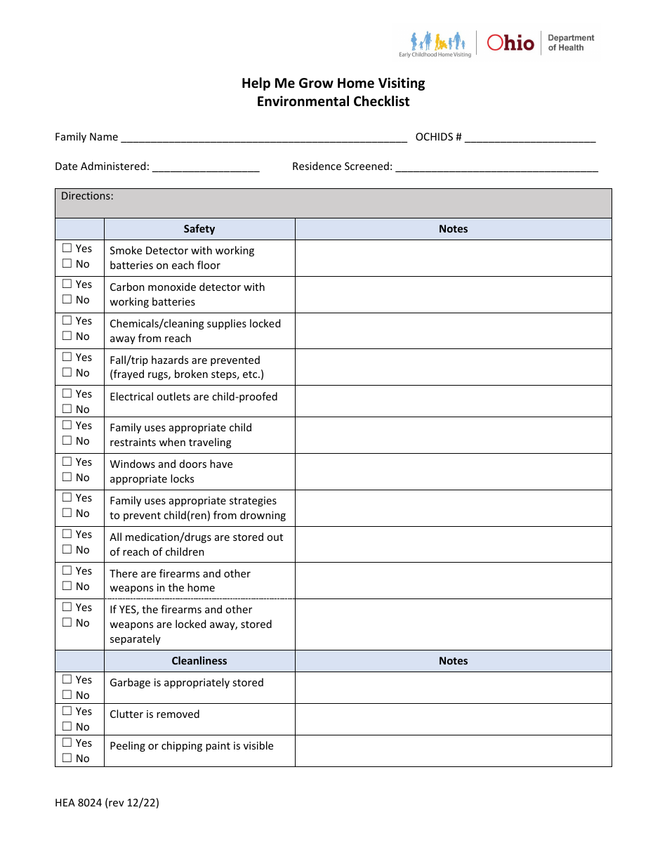 Form HEA8024 Environmental Checklist - Help Me Grow Home Visiting - Ohio, Page 1