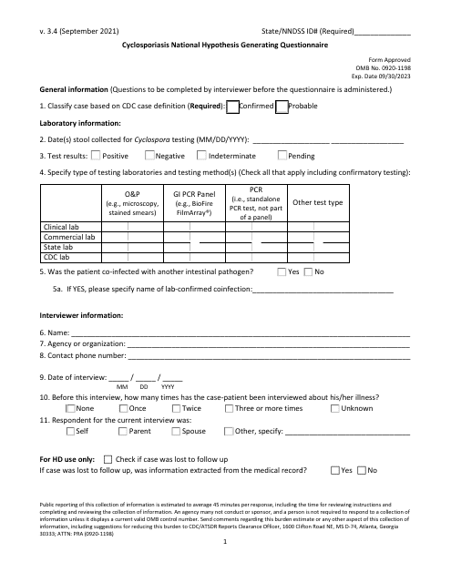 Cyclosporiasis National Hypothesis Generating Questionnaire - New Jersey