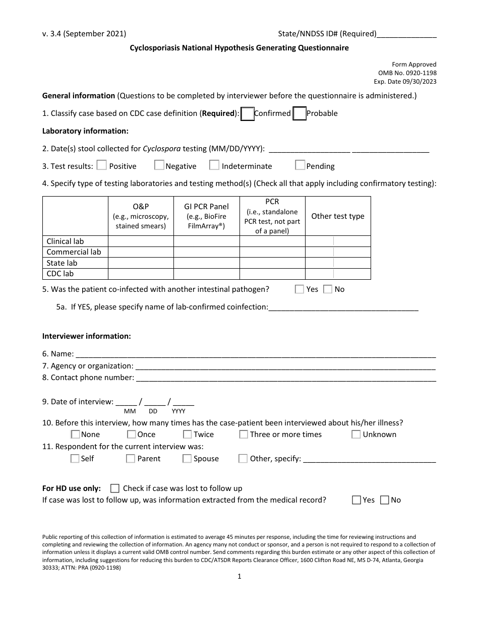 cyclosporiasis national hypothesis generating questionnaire