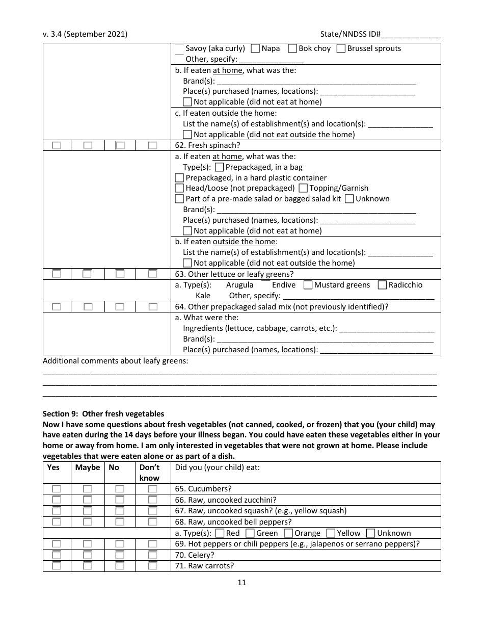 Cyclosporiasis National Hypothesis Generating Questionnaire - New Jersey, Page 11