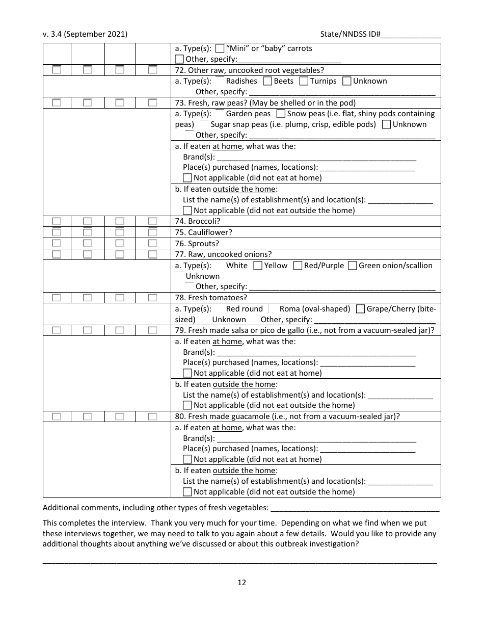 cyclosporiasis national hypothesis generating questionnaire