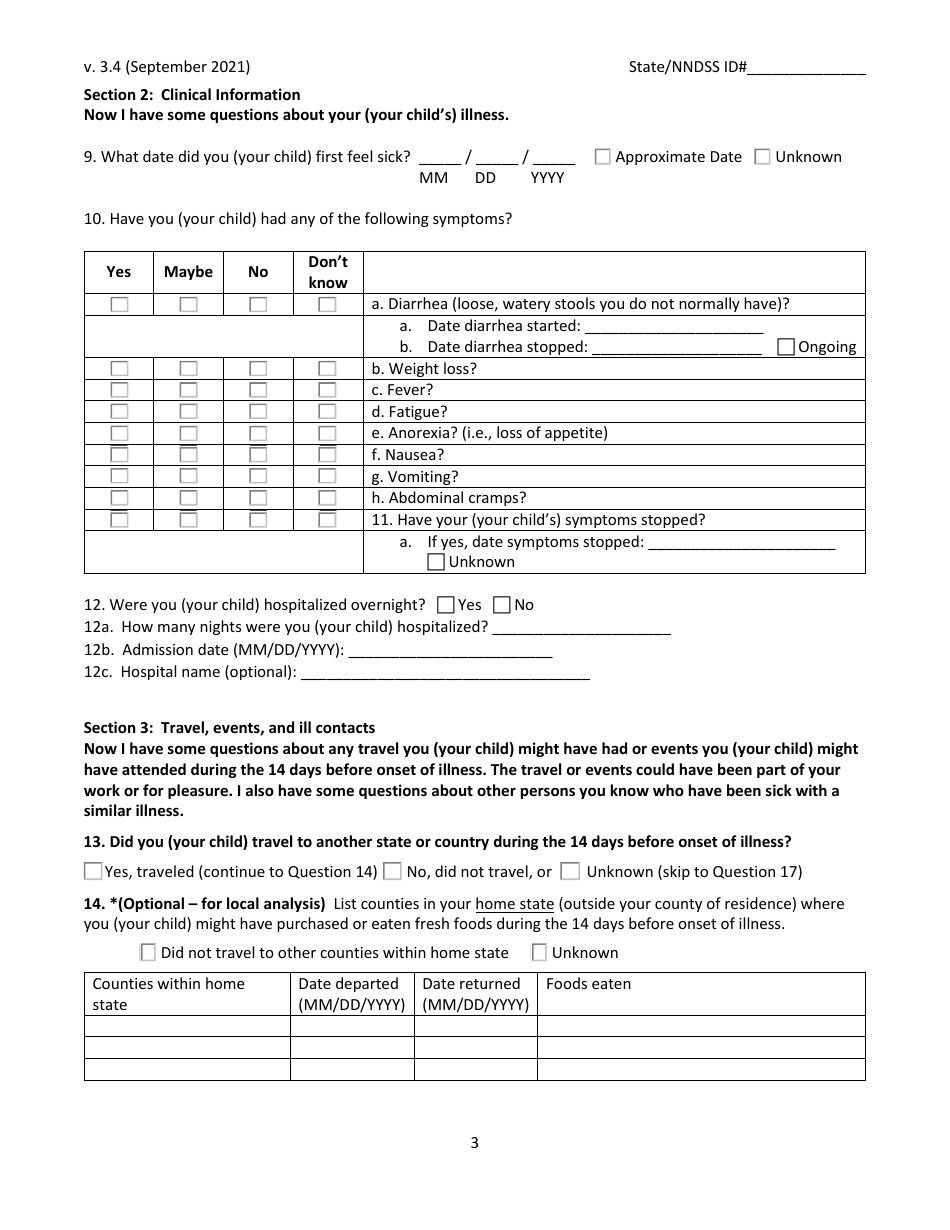 Cyclosporiasis National Hypothesis Generating Questionnaire - New Jersey, Page 3