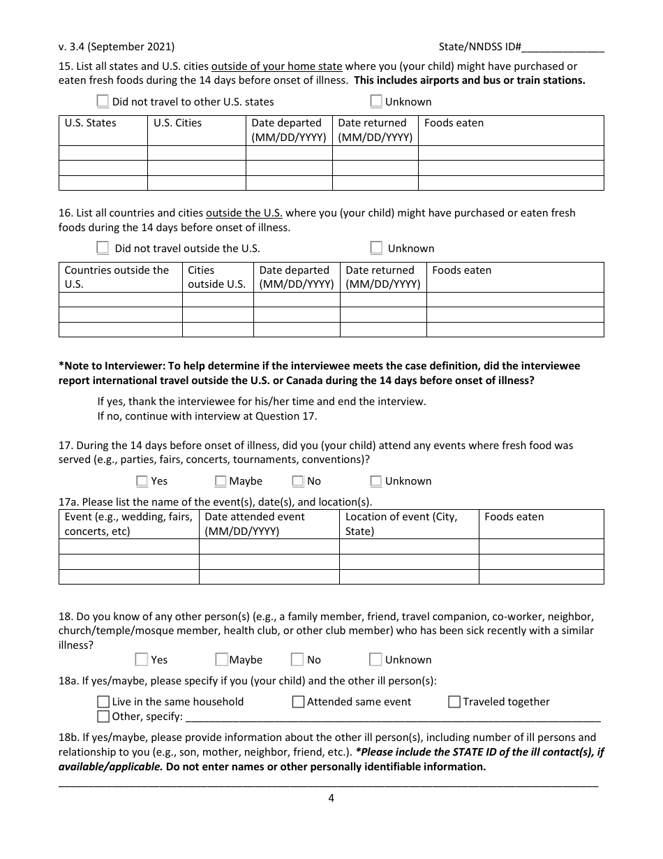 Cyclosporiasis National Hypothesis Generating Questionnaire - New Jersey, Page 4