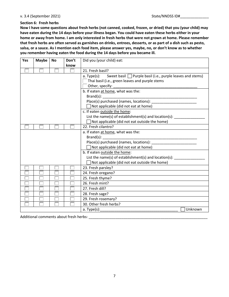 Cyclosporiasis National Hypothesis Generating Questionnaire - New Jersey, Page 7