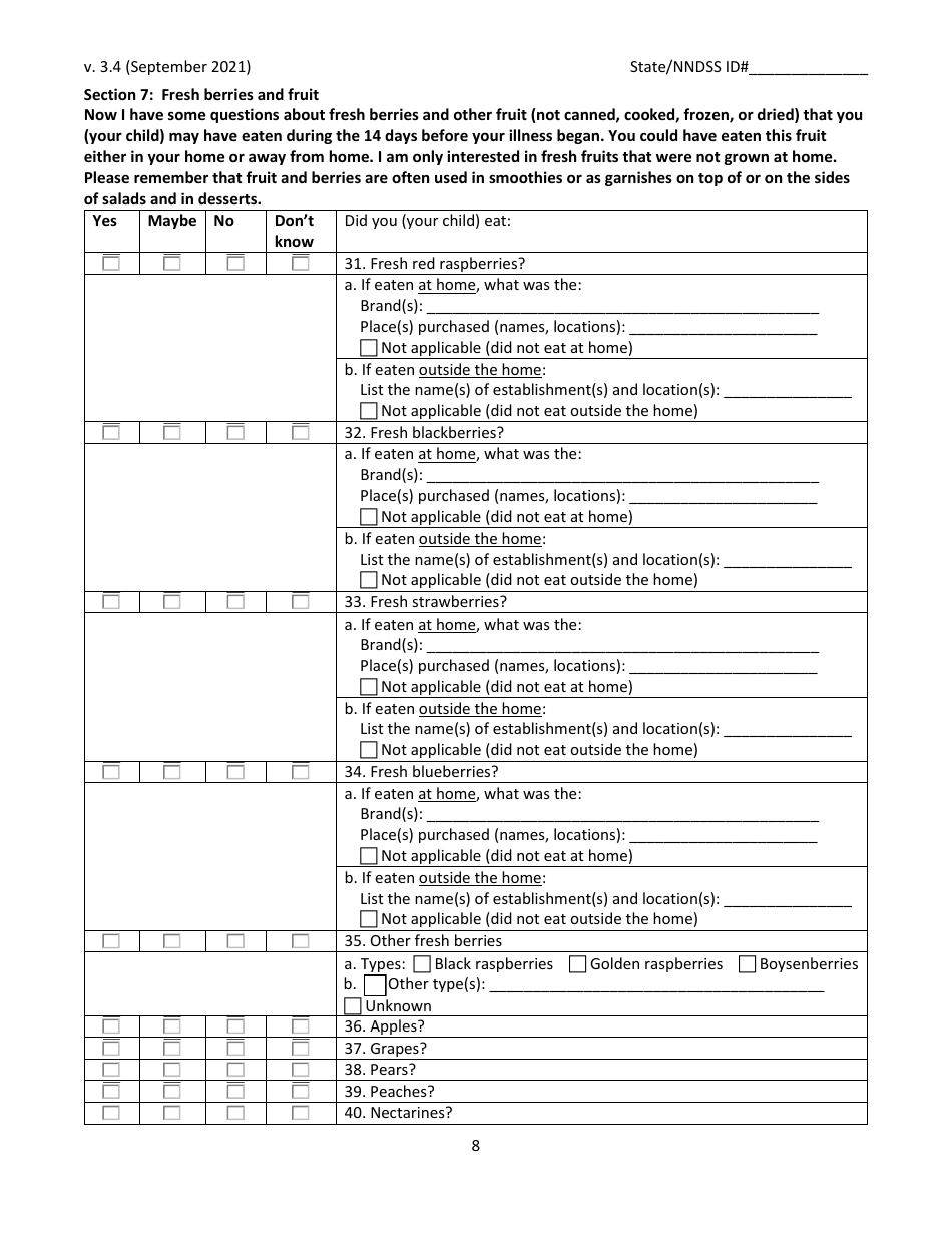 Cyclosporiasis National Hypothesis Generating Questionnaire - New Jersey, Page 8