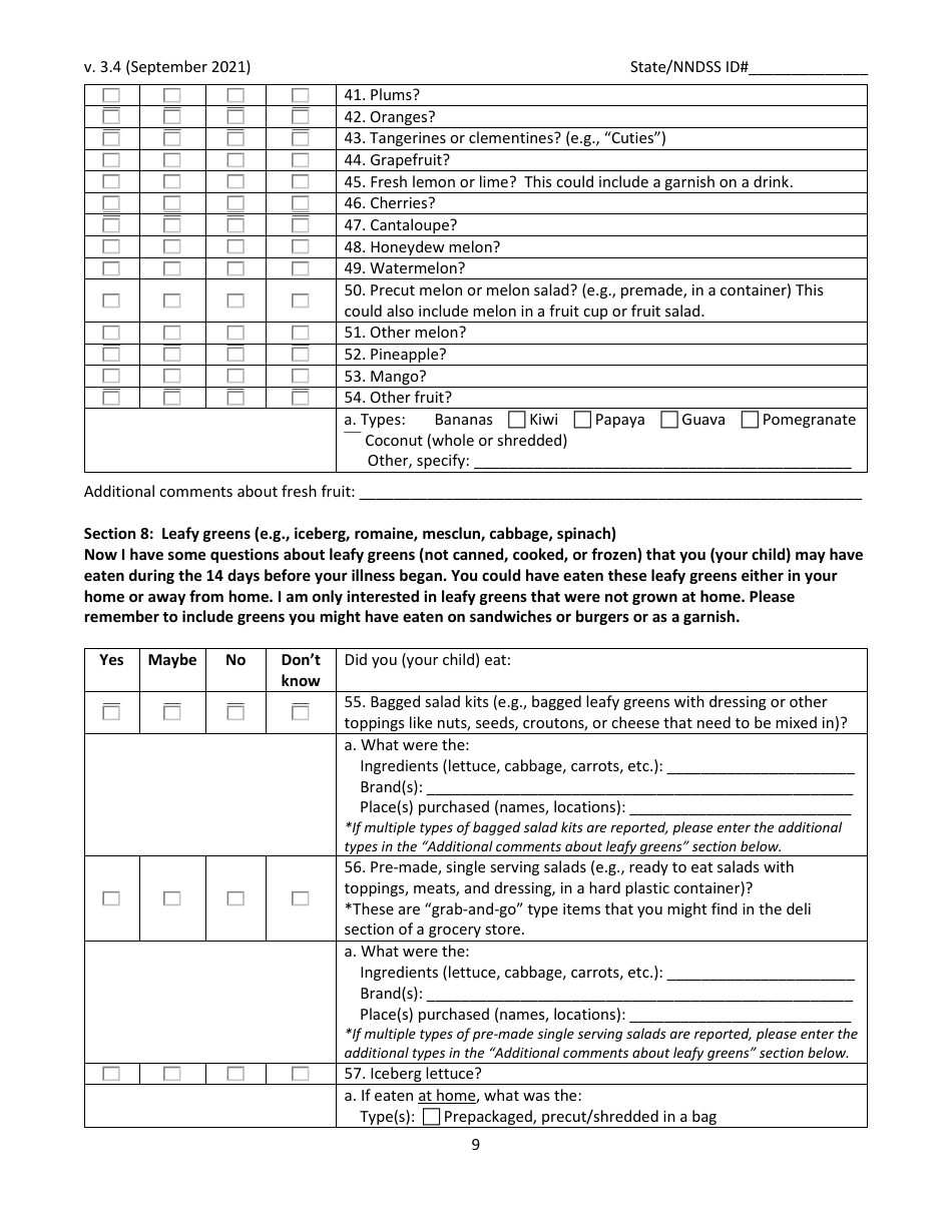 Cyclosporiasis National Hypothesis Generating Questionnaire - New Jersey, Page 9