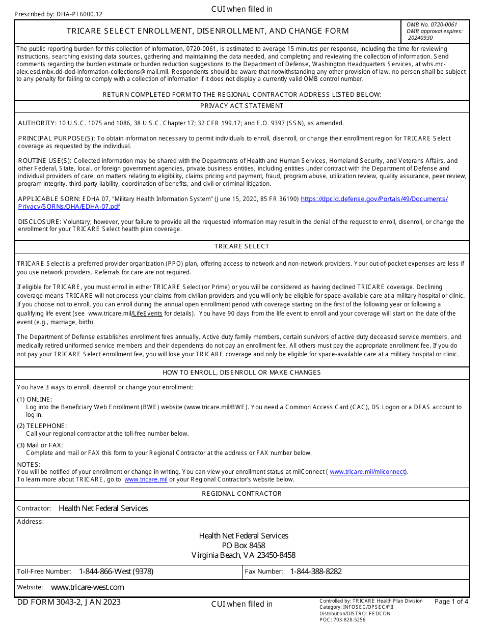 DD Form 3043 2 Download Fillable PDF Or Fill Online TRICARE Select