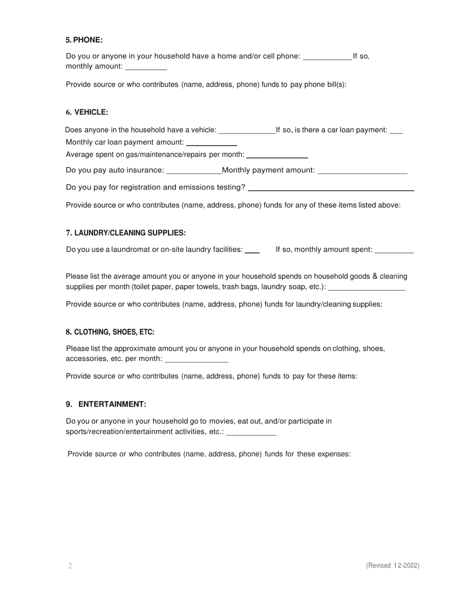 Declaration of Zero Income Status Questionnaire - City of Parma, Ohio, Page 3