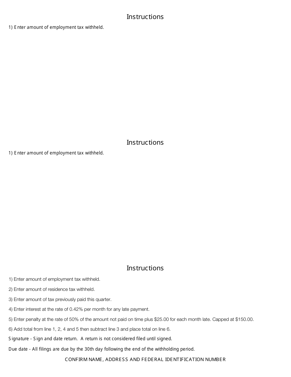 Form PW-12 (PW-1) Monthly Withholdings Form - City of Parma, Ohio, Page 6