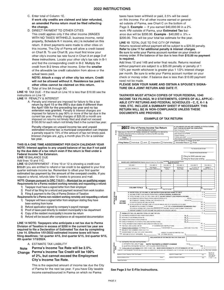 Instructions for Form P-1040 City of Parma Income Tax Return - City of Parma, Ohio, Page 2