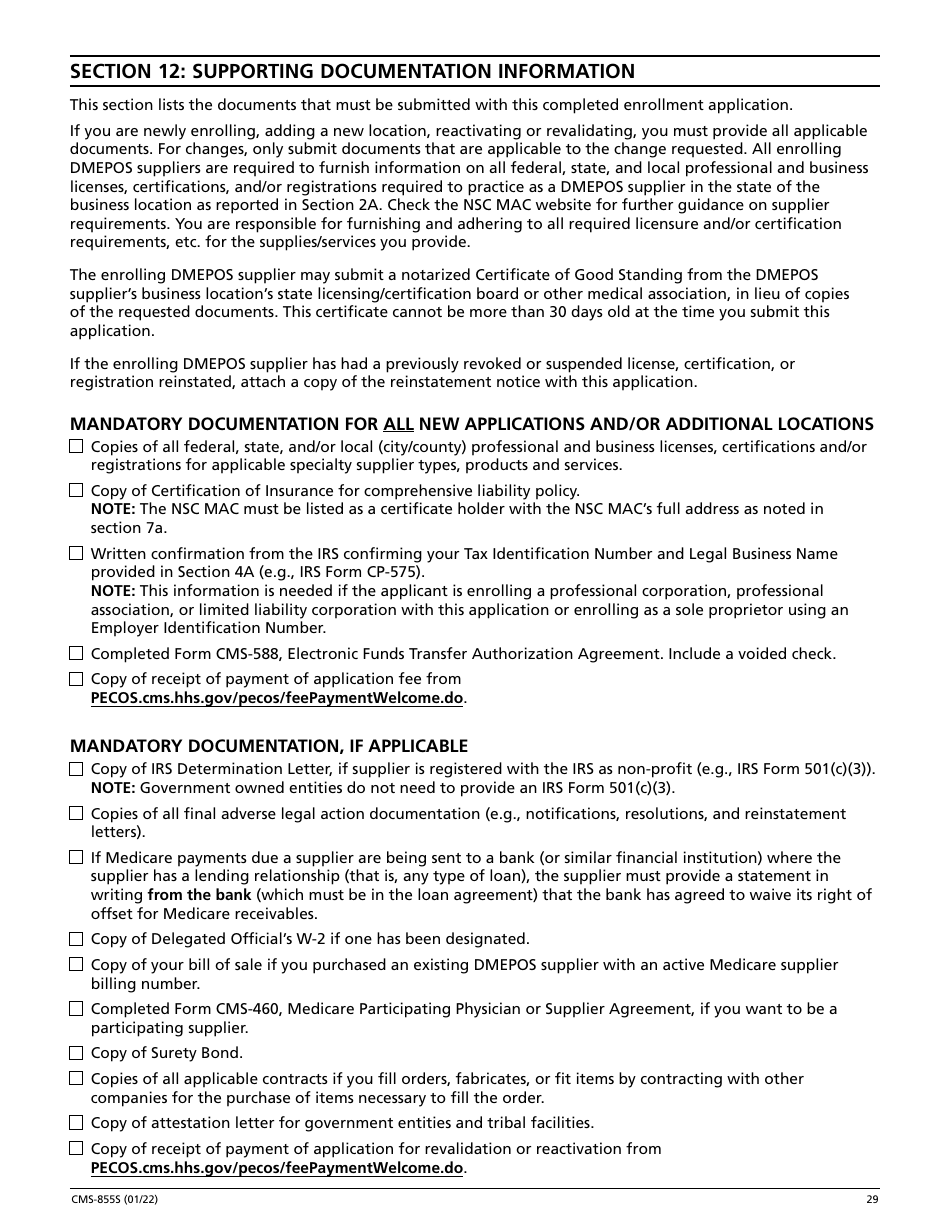 Form CMS-855S Medicare Enrollment Application - Durable Medical Equipment, Prosthetics, Orthotics, and Supplies (Dmepos) Suppliers, Page 30