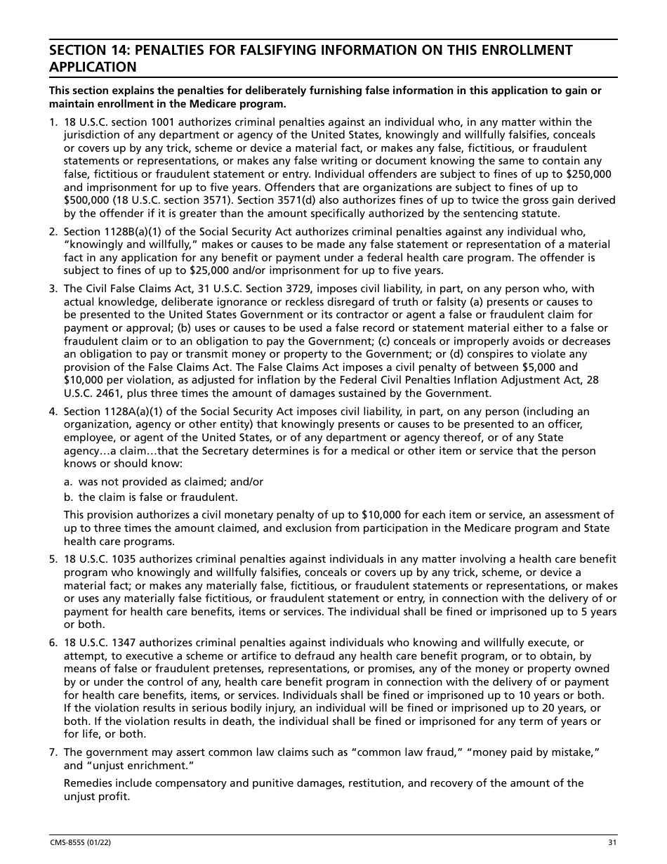 Form CMS-855S Medicare Enrollment Application - Durable Medical Equipment, Prosthetics, Orthotics, and Supplies (Dmepos) Suppliers, Page 32