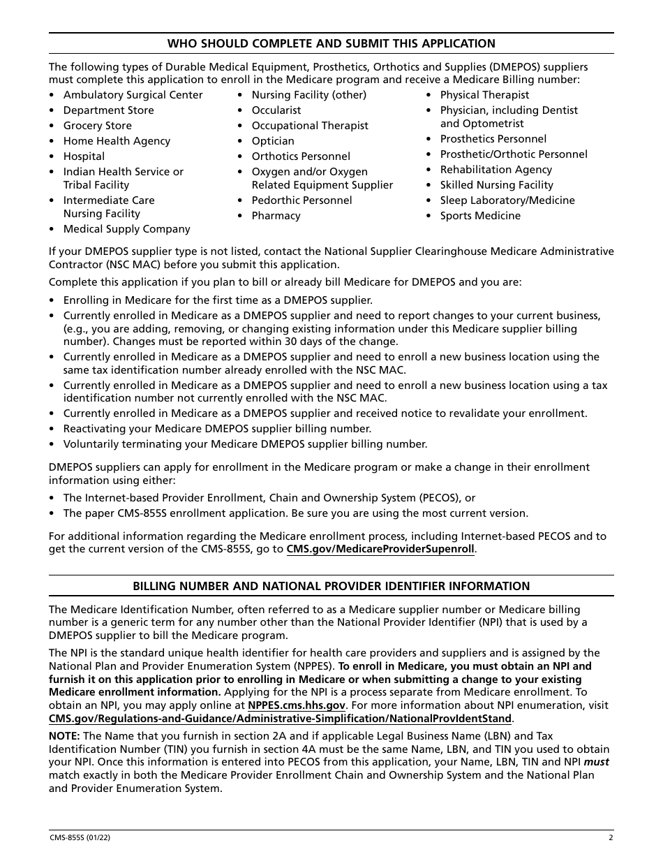 Form CMS-855S Medicare Enrollment Application - Durable Medical Equipment, Prosthetics, Orthotics, and Supplies (Dmepos) Suppliers, Page 3