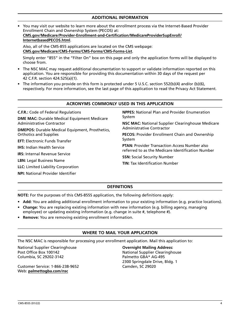 Form CMS-855S Medicare Enrollment Application - Durable Medical Equipment, Prosthetics, Orthotics, and Supplies (Dmepos) Suppliers, Page 5