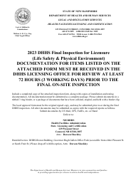 Document preview: Dhhs Final Inspection for Licensure (Life Safety & Physical Environment) - New Hampshire, 2023